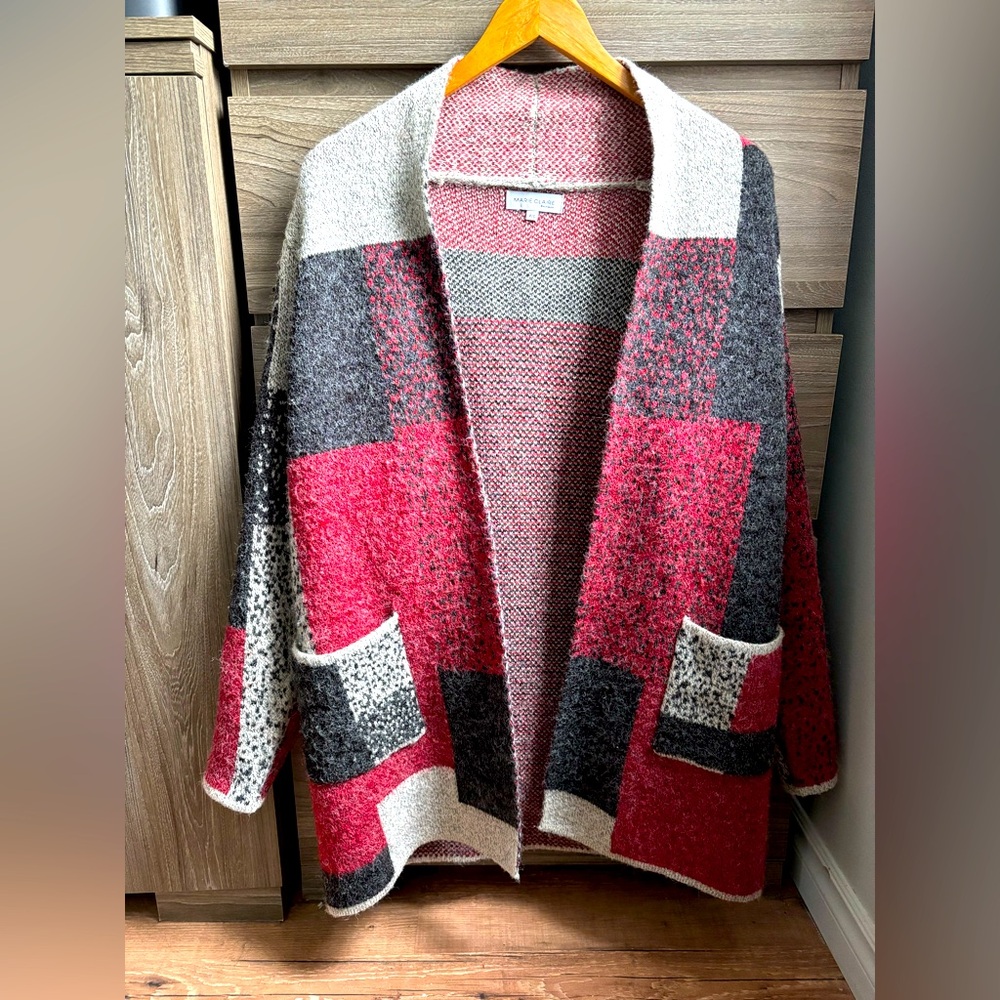 Marie Claire Women Open Colorblock Cardigan Oversized Sweater Small